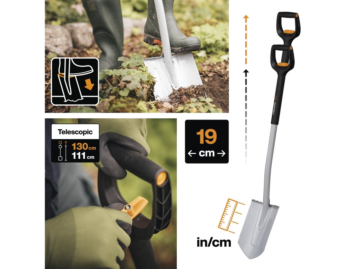 Лопата штыковая телескопическая закругленная Xact FISKARS