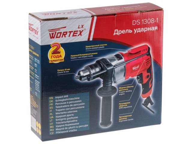 Дрель ударная Wortex LX DS 1308-1 в кор. 800 Вт, 1 скор., 25 мм в дер. ключевой патрон 13 мм. (ОТГРУЗКА ТОЛЬКО ПО ЭТН/ЭТТН |)