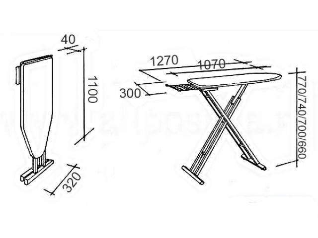 Доска гладильная Basic 4 (ДСП 1070х300 мм), с подставкой под утюг, PERFECTO LINEA