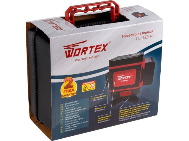 Нивелир лазерный WORTEX LL 0330-1 в чем. + аксессуары 3х360°, до 25 м, +/- 0.3 мм/м, зеленый (резьба 1/4")
