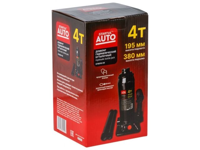 Домкрат гидравлический 4т бутылочный 195-380мм STARTUL AUTO (ST8019-04) (h min 195мм, h max 380мм)
