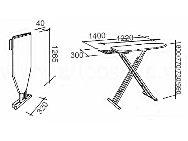 Доска гладильная Standard 2 (ДСП 1220х300 мм), с подставкой под утюг, PERFECTO LINEA