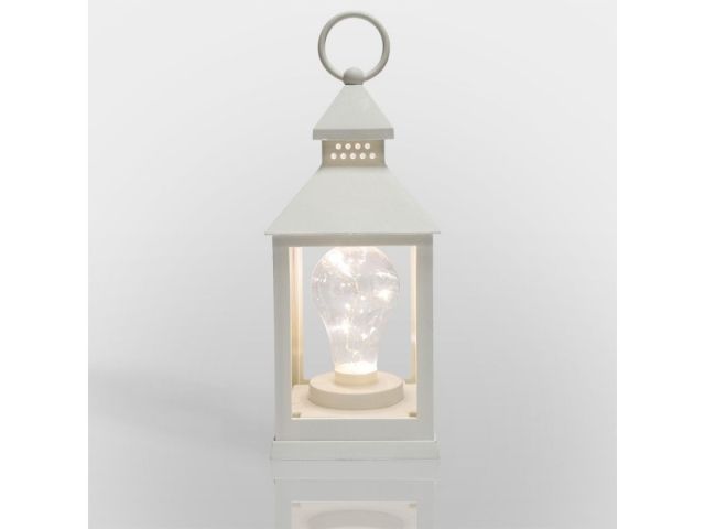 Фонарь декоративный с лампочкой, белый корпус, 10,5х10,5х24 см, цвет теплый белый NEON-NIGHT (Класс защиты 3; IP20; Тип питания: батарейки)