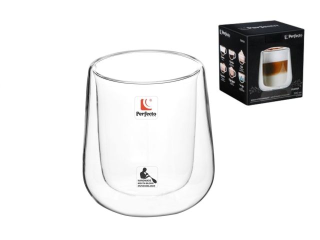 Бокал стеклянный с двойными стенками, 300 мл, серия TRATAR, PERFECTO LINEA (Бокал стеклянный, ручной из боросиликатного стекла.)