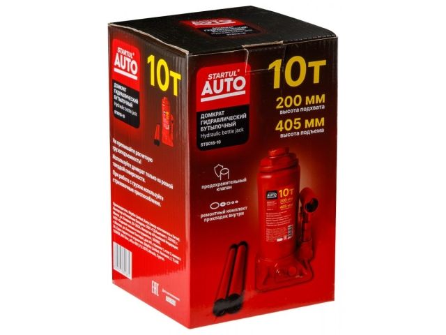 Домкрат гидравлический 10т бутылочный 200-405мм STARTUL AUTO (ST8018-10) (h min 200мм, h max 405мм)