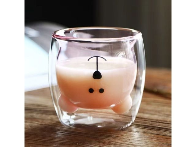 Стакан стеклянный с двойными стенками, 250 мл, розовый, серия Bear, PERFECTO LINEA