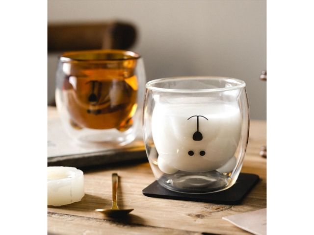 Стакан стеклянный с двойными стенками, 250 мл, розовый, серия Bear, PERFECTO LINEA