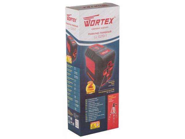 Нивелир лазерный WORTEX LL 0210-1 со штативом в кор. 2х130°, до 15 м, +/- 0.3 мм/м, красный (резьба 1/4", штатив 1 м в комплекте)