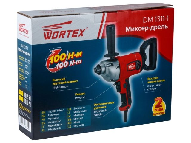 Миксер-дрель WORTEX DM 1311-1 в кор. 1100 Вт, 1 скор., M14. (ОТГРУЗКА ТОЛЬКО ПО ЭТН/ЭТТН | Без насадки для смешивания,)