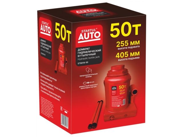 Домкрат гидравлический 50т бутылочный 255-405мм STARTUL AUTO (ST8018-50) (h min 255мм, h max 405мм)