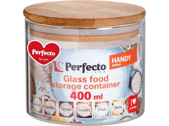 Банка для сыпучих продуктов стеклянная 400 мл, серия Handy, PERFECTO LINEA
