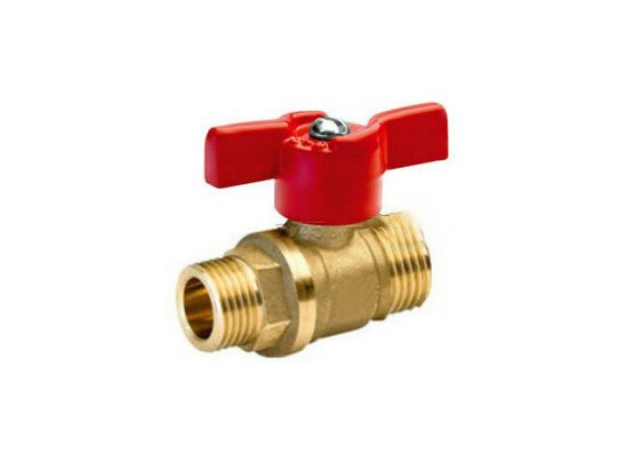 Кран шаровый 1/2" нар. х 3/4" нар. бабочка PN1,6 МПа; 11Б27п7, Цветлит