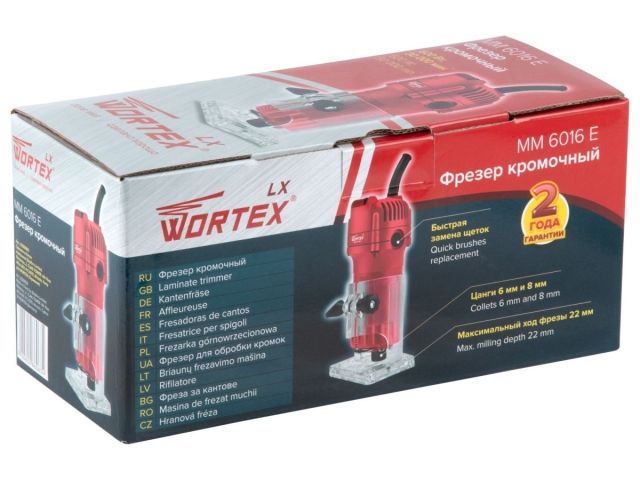 Фрезер кромочный WORTEX LX MM 6016 E в кор. + аксессуары 600 Вт, цанга 6/8 мм, 30000 об/мин (Ход фрезы 40 мм, 1.4 кг)