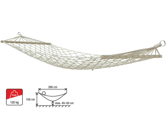 Гамак подвесной с брусками, 200х80 см, веревочный, Garden (Гарден), ARIZONE