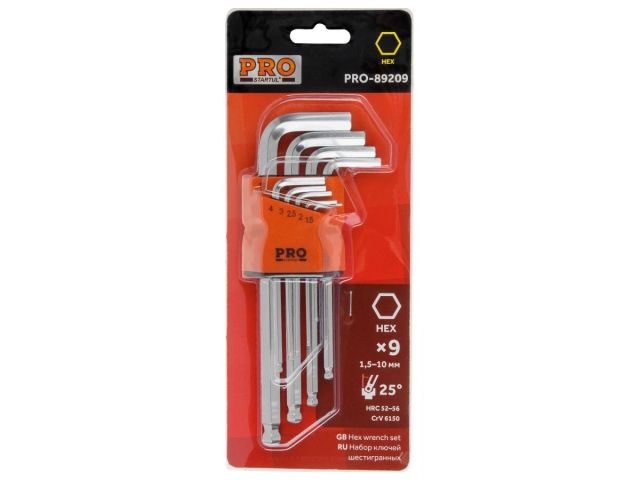 Набор ключей шестигр. 1,5-10мм 9шт длинн. с шар. PRO STARTUL (PRO-89209)