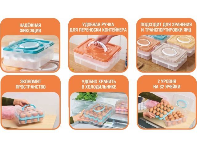 Контейнер для хранения яиц, 32 ячейки, зеленый, PERFECTO LINEA