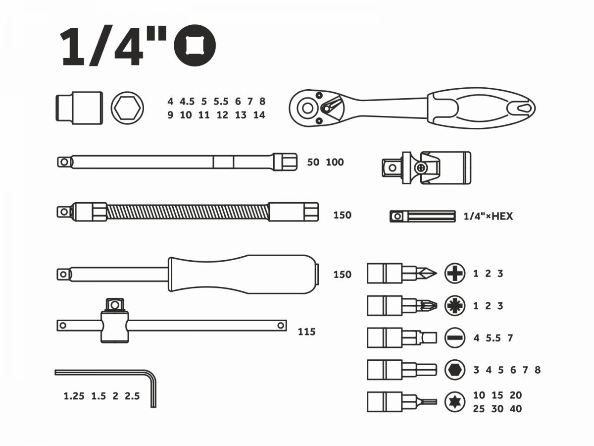 Набор головок и бит 46пр. 1/4" PRO STARTUL STUTTGART (PRO-046S)