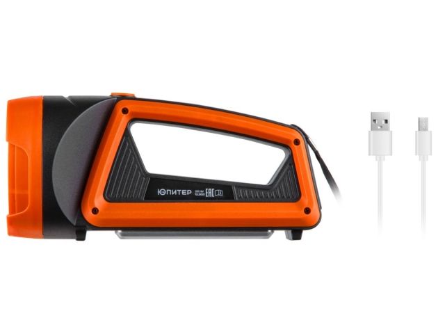 Фонарь светодиодный аккум. 5Вт+5Вт (оранж.) ЮПИТЕР (USB A - micro-USB кабель в комплекте)