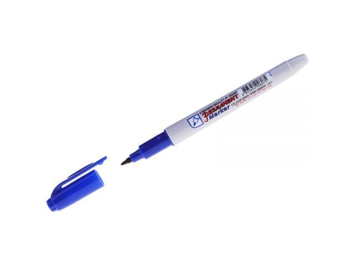 Маркер перманентный Crown "Multi Marker Super Slim" синий, пулевидный