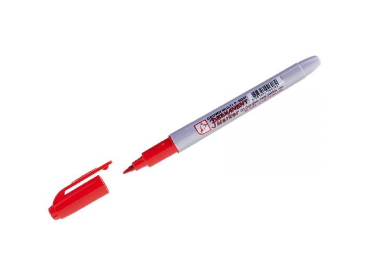 Маркер перманентный Crown "Multi Marker Super Slim" красный, пулевидный