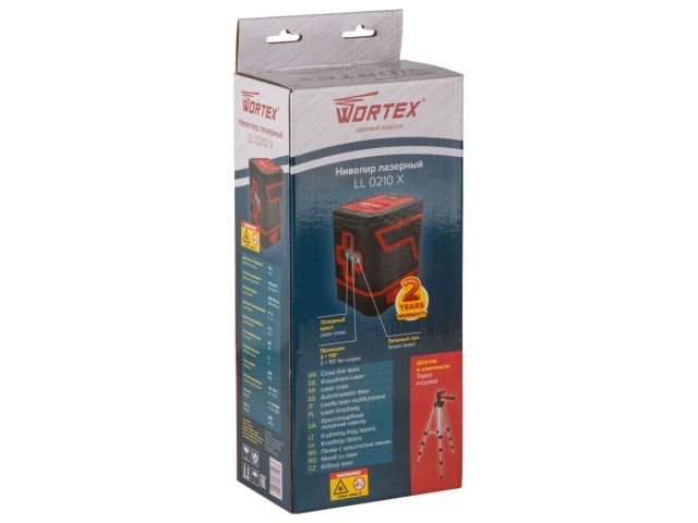 Нивелир лазерный Wortex LL 0210 X со штативом в кор. 2х110°, до 15 м, +/- 0.4 мм/м, зеленый (резьба 1/4", штатив 65 см в комплекте)