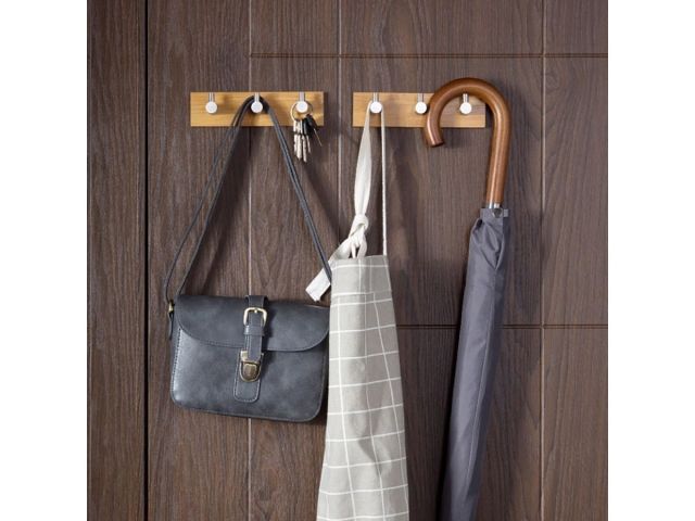 Планка самоклеящаяся  3 крючка PEGASUS, нержавеющая сталь/бамбук, карт.уп., PERFECTO LINEA