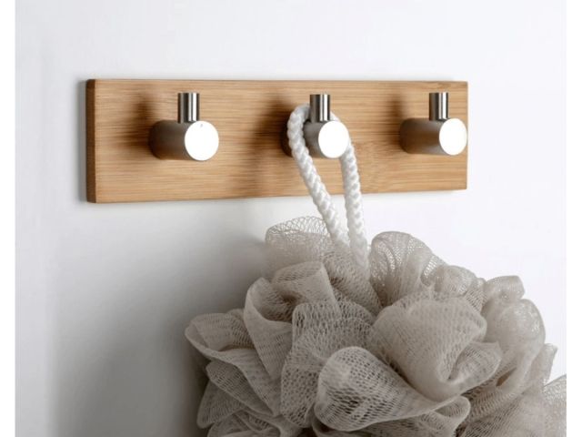 Планка самоклеящаяся  3 крючка PEGASUS, нержавеющая сталь/бамбук, карт.уп., PERFECTO LINEA