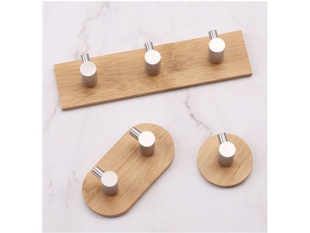 Планка самоклеящаяся 2 крючка VIRGO, нержавеющая сталь/бамбук, блистер, PERFECTO LINEA