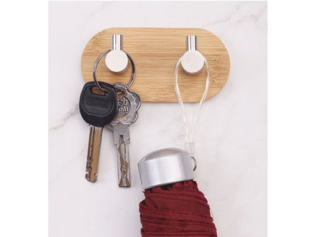 Планка самоклеящаяся 2 крючка VIRGO, нержавеющая сталь/бамбук, карт.уп., PERFECTO LINEA