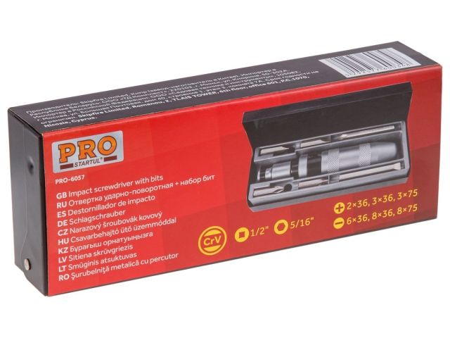 Отвертка ударно-поворотная+набор бит 6шт. PRO STARTUL (PRO-6057) (реверс, в металлическом кейсе)