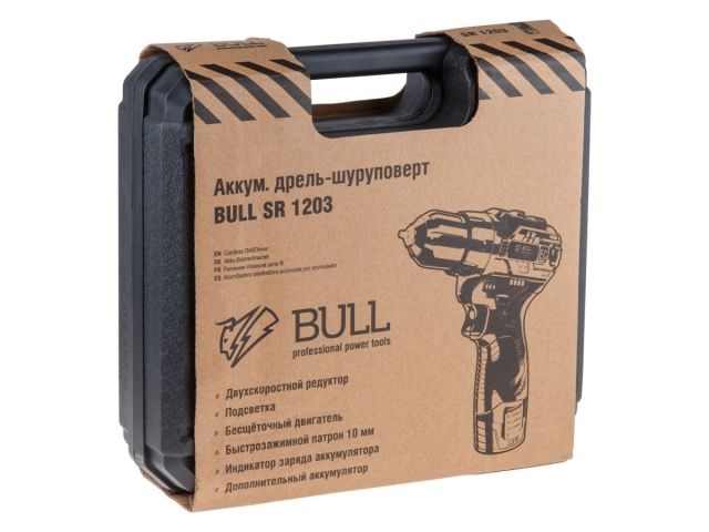 Аккум. дрель-шуруповерт BULL SR 1203 в чем. БЕСЩЕТ., 12 В, 40 Н*м, 2*2 А*ч акб, БЗП 10 мм (шурупы до 8 мм)