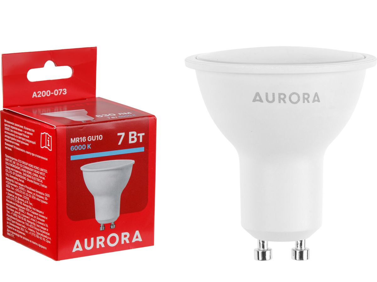 Лампа светодиодная MR16 7Вт 230В GU10 6000K AURORA