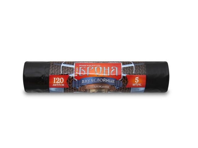 Мешки для мусора с завязками, 120 л, 5 шт, "БРОНЯ", черные, РОМАШКА (55 мкм, 70x110 см)