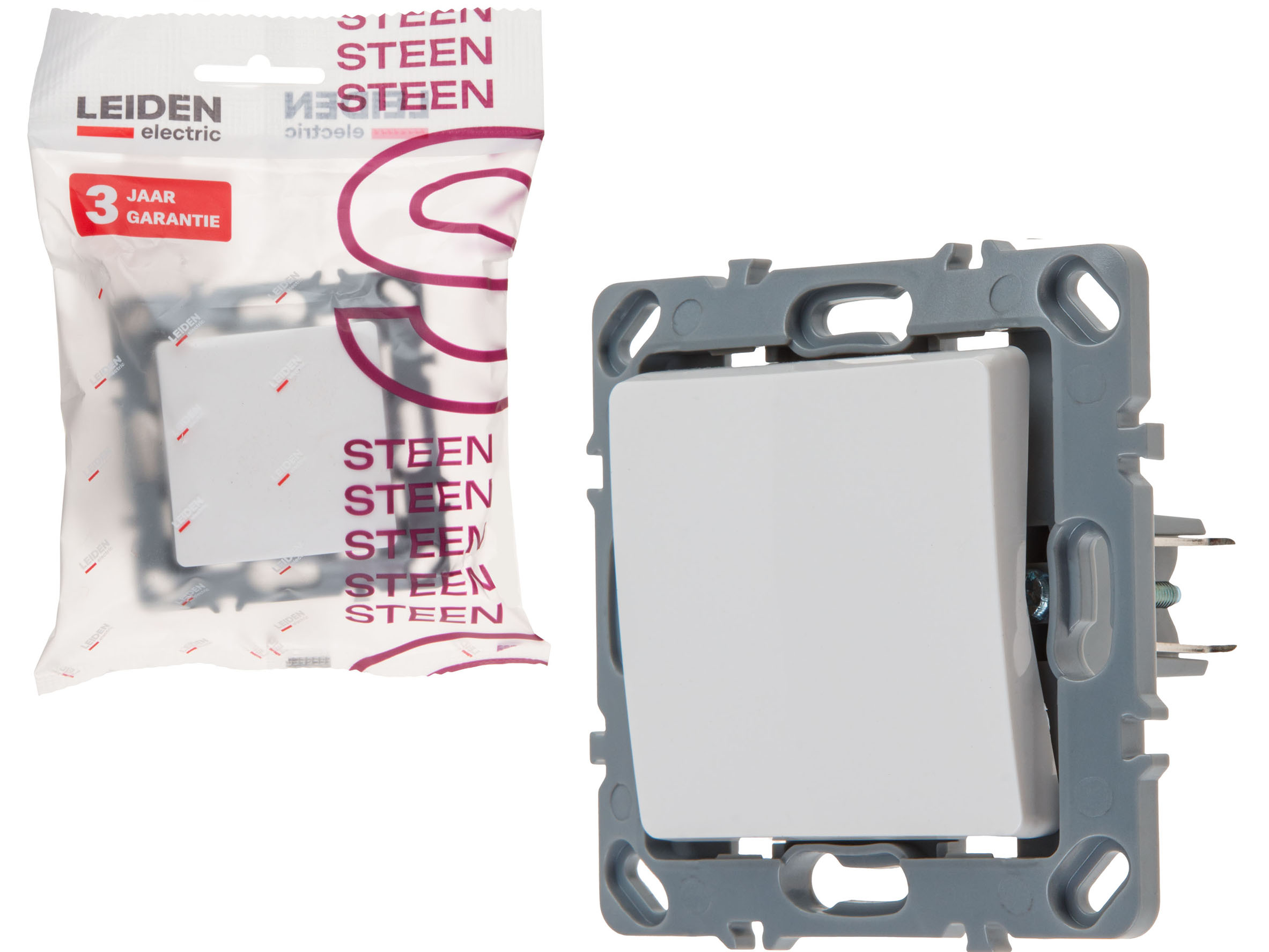 Выключатель 1 клав. (скрытый, механизм, 10А) белый, Steen, LEIDEN ELECTRIC