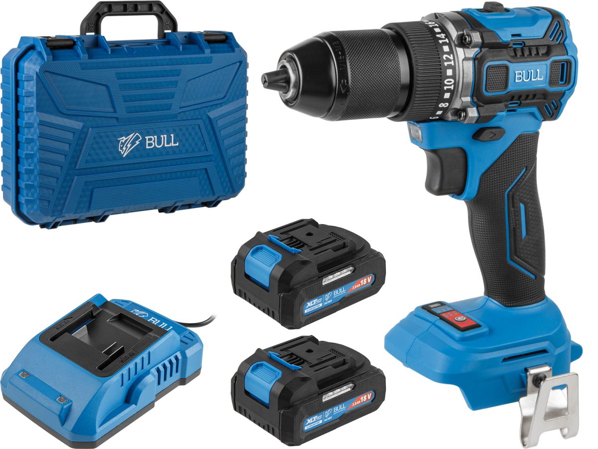 Аккум. дрель-шуруповерт BULL SR 1807 R-series SET XLTpro БЕСЩЕТ., 18 В, 60 Н*м, 2х2 А*ч, з/у 2 А