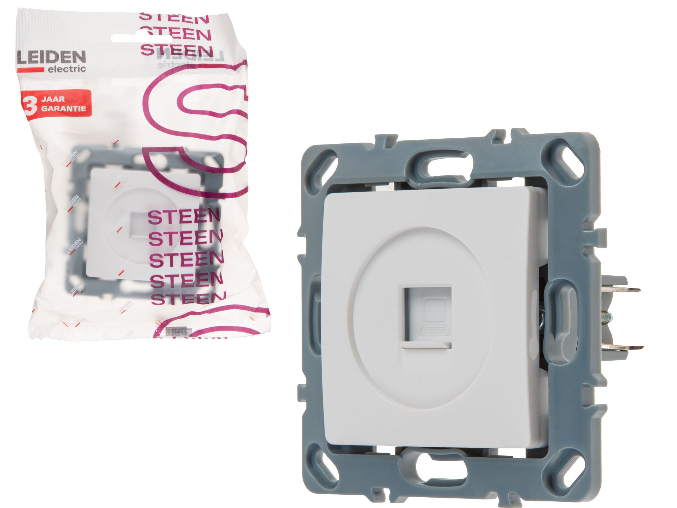 Розетка компьютерная 1xRJ45 (скрытая, механизм, Cat5e) белая, Steen, LEIDEN ELECTRIC