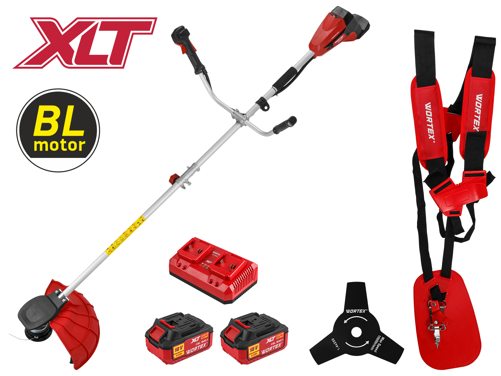 Триммер аккум. WORTEX TB 3036 AT XLT SET БЕСЩЁТ.ДВИГ., 18В+18В, шир.скаш.380/255 мм леска/нож