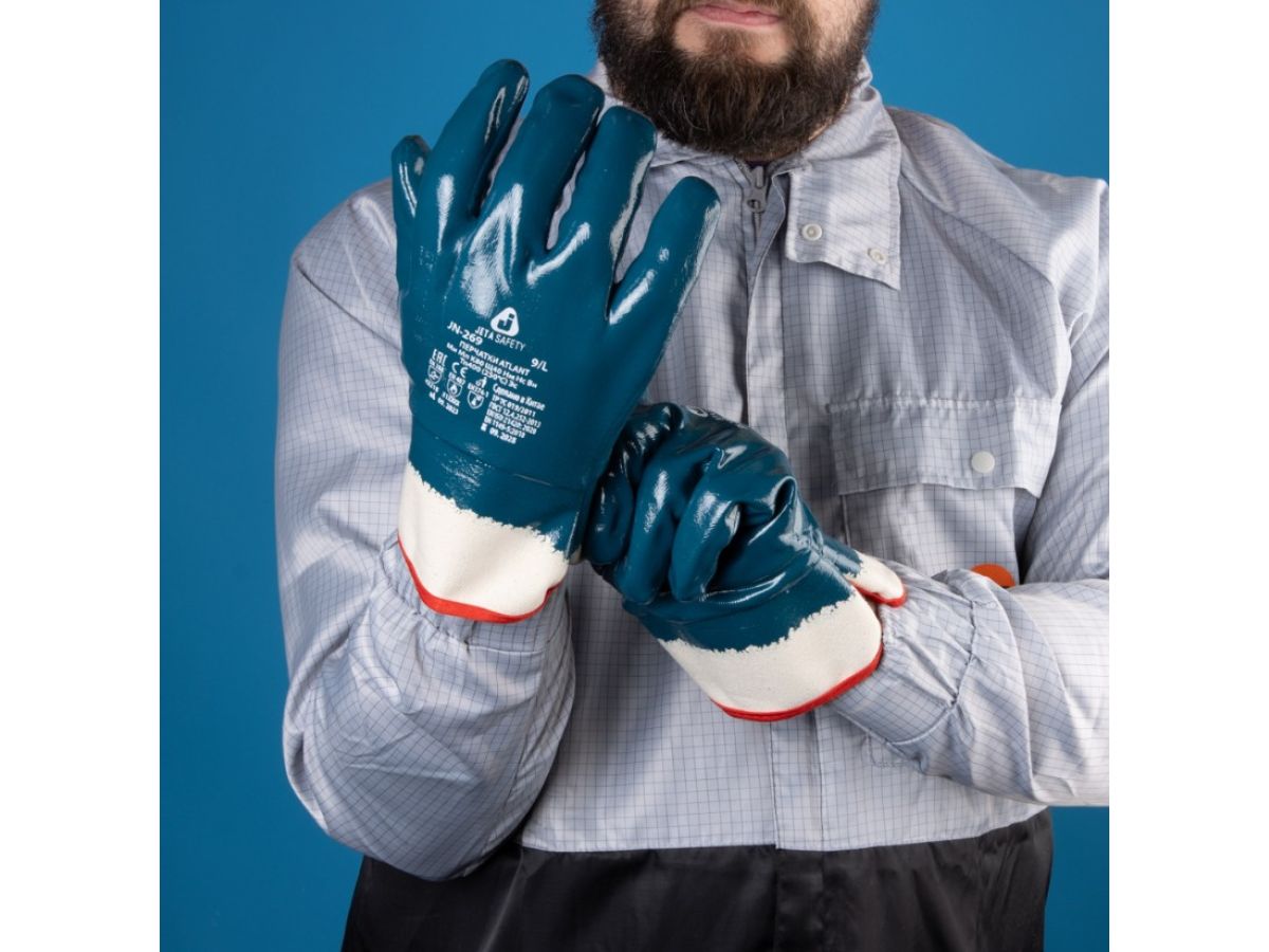 Перчатки х/б, нитриловое полное покрытие, манжет крага, 11/XXL Atlant Jeta Safety
