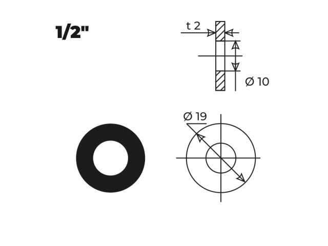 Прокладка резиновая для гибкой подводки 1/2" (50 шт.), AV Engineering