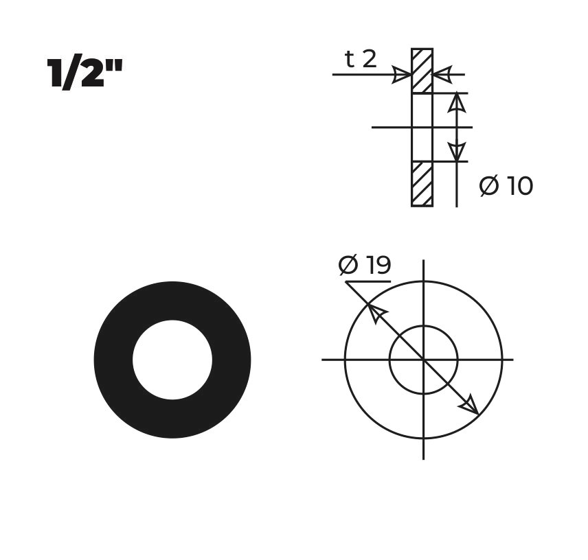 Прокладка резиновая для гибкой подводки 1/2″ (50 шт.), AV Engineering
