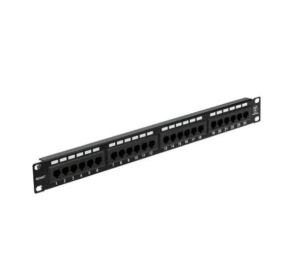 Патч-панель 19″, 1U, 24 порта, UTP, RJ-45, CAT 5e REXANT