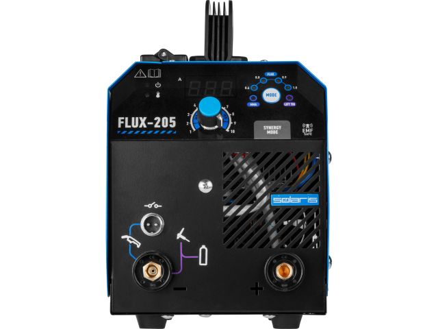 Полуавтомат сварочный Solaris FLUX-205 (230В; 20-180 А; 62 В; FLUX/MMA/TIG LIFT; байонетный разъем; без газа)