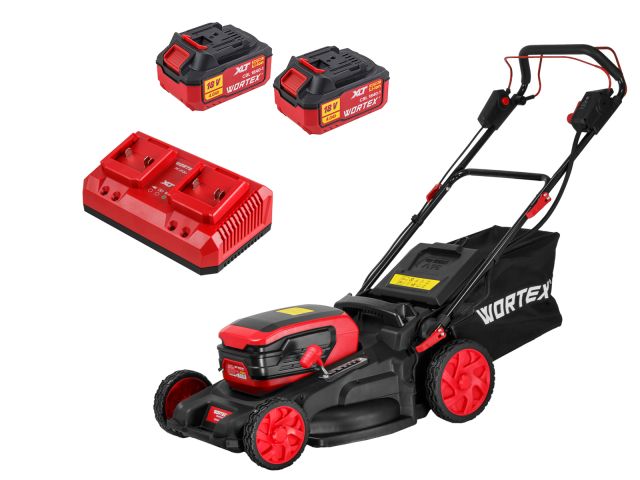 Газонокосилка аккум. WORTEX CLM 4536-4 в кор. XLT SET БЕСЩЁТ.ДВИГ., САМОХОД., 18В+18В, 2х4Ач акб (2х4 Ач акб, 510 мм, выс. 38-97 мм, дека пл