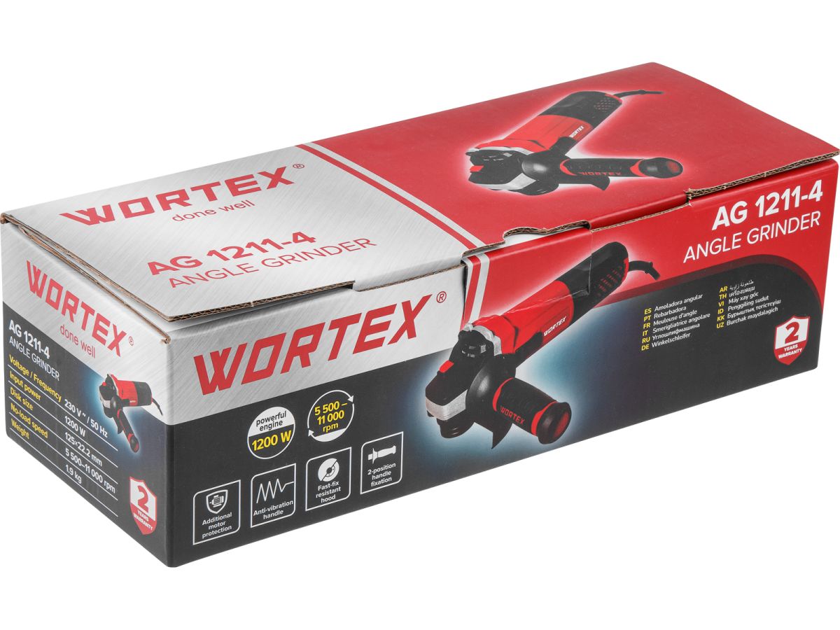 Одноручная углошлифмашина WORTEX AG 1211-4 в кор. 1200 Вт, 125 мм, 5500-11000 об/мин