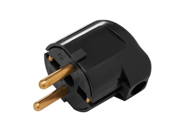 Вилка угловая (с/з, 16А, 250В) черная, Bylectrica