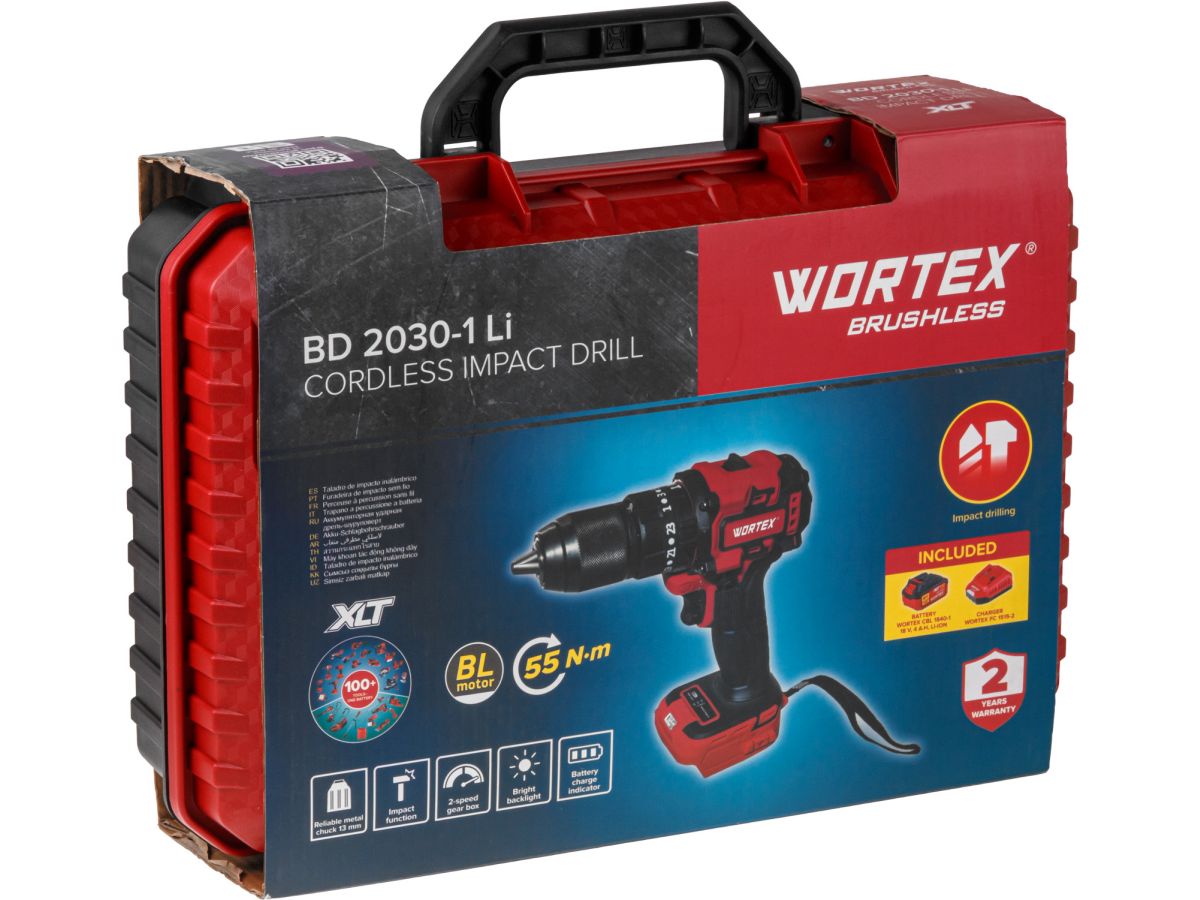 Аккум. ударная дрель-шуруповерт WORTEX BD 2030-1 Li в чем. XLT SET БЕСЩЕТ., 18 В, 55 Н*м, 1х4 А*ч