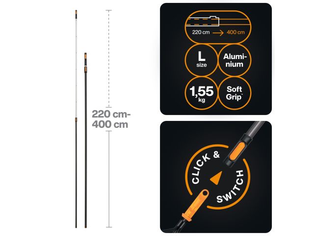 Черенок алюминиевый телескопический L 220-400см OneClick FISKARS