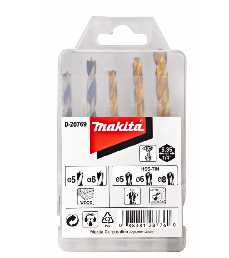 Набор сверл по дереву и металлу HSS-TIN 1/4, 5 шт MAKITA