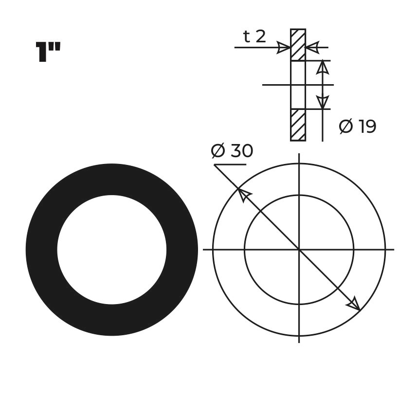 Прокладка резиновая 1″ 30х19х2 (100 шт.), AV Engineering