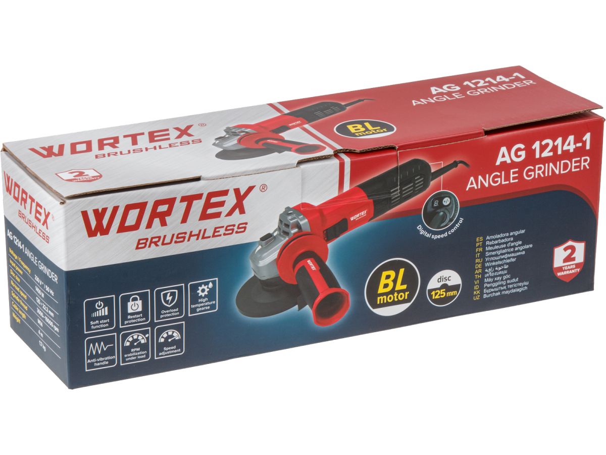 Одноручная углошлифмашина WORTEX AG 1214-1 в кор., БЕСЩЕТ., 1400 Вт, 125 мм, 3000-10 000 об/мин